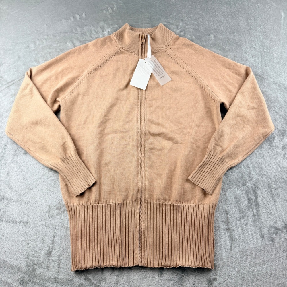 Grace Karin Women's Small Tan Mock Neck Zip Up Cardigan Sweater Long Sleeve